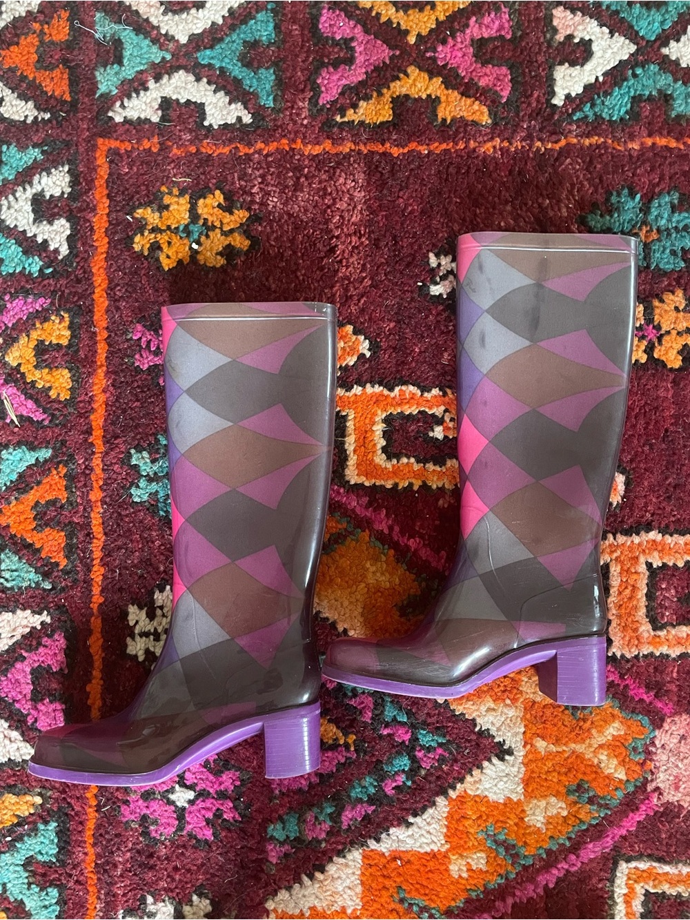 Emilio Pucci Vintage Purple and Gray Geometric Rain Boots - Picture 2 of 4